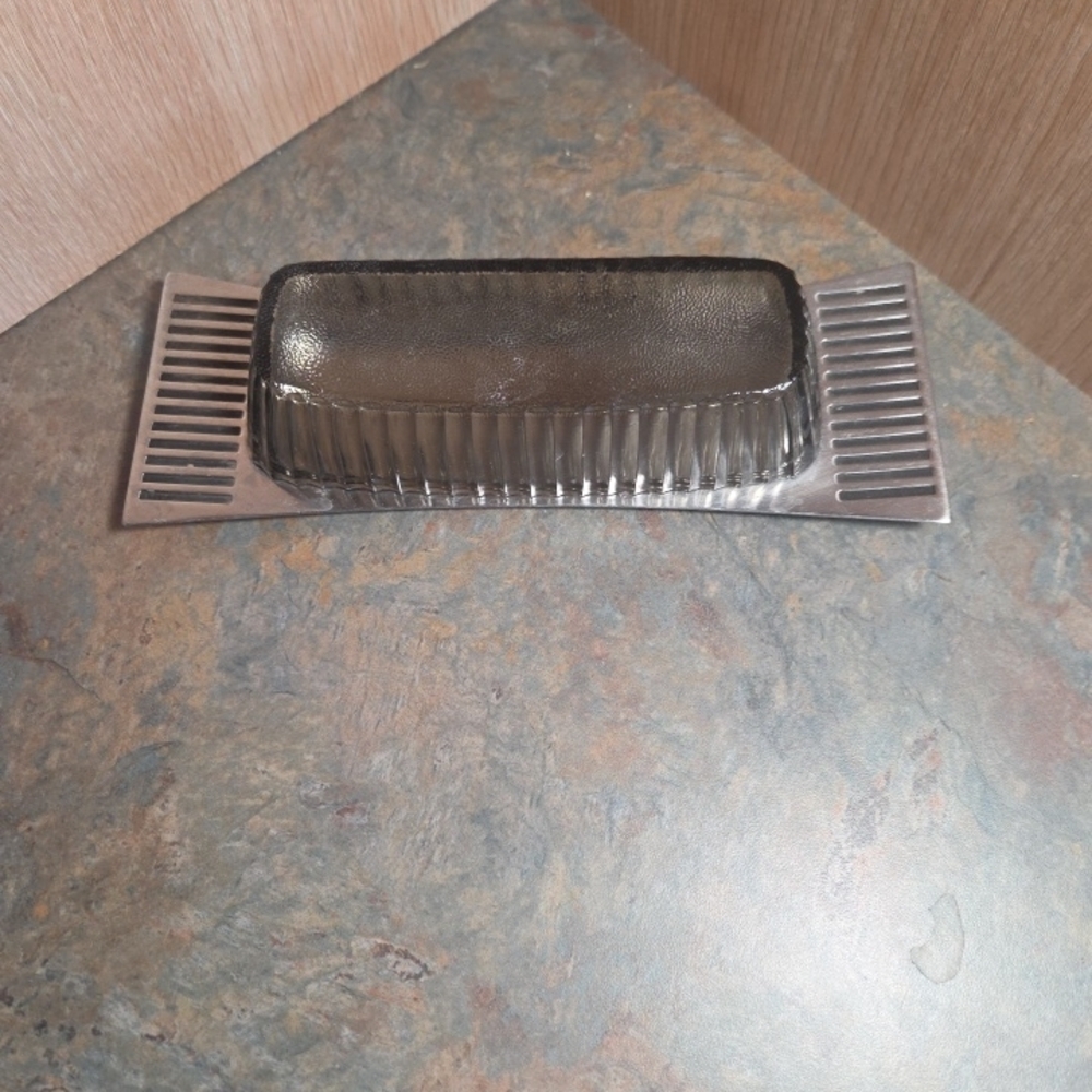 Vintage 1960s MCM Silver Butter Dish with Glass Lid